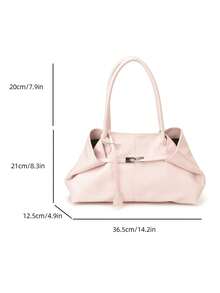 1个女士大容量手提包，PU皮革单肩包，休闲经典简约设计师商务风格包，时尚女士通勤包，黑色、白色、棕色、银色 - 粉色 - 查看 7