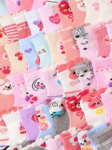 10 đôi tất dài đến bắp chân cho bé và trẻ em, nhiều họa tiết hoạt hình (Gấu / Trái tim / Sọc / Họa tiết động vật), mềm mại và thoáng khí, viền ren dễ thương, chống trượt, thoải mái cho trẻ nhỏ, thích hợp mặc hàng ngày vào mùa hè, đa năng cho du lịch, dự tiệc, trang phục thường ngày, món quà tuyệt vời cho trẻ sơ sinh và trẻ em. - Nhiều màu - Xem 3