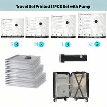 Travel Vacuum Bags With Portable Electric Pump, 12 Combo (3XL/3L/3M/3S) Compression Packing Seal Cubes For Clothing Suitcase Luggage Organizer, Space Saver Clothes Storage Bags - 12 PACK - 查看 3