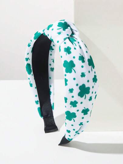 1pc St. Patrick's Day Irish Festival Bohemian Style Four-Leaf Clover Green Headband Knotted Wide-Brim Headpiece, Suitable For Women's Singing And Dancing Performances