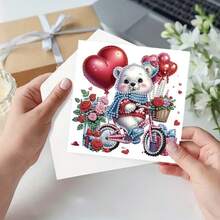 6pcs DIY Diamond Painting Greeting Card Kit, Valentine's Day Theme Animal Rose Cat Heart Design, Diamond Art Mosaic Postcard, Suitable For Thanksgiving, Birthday, Christmas, Halloween, Mother's Day To Express Warm Blessings And Best Wishes, Great For Family, Friends And Lover Holiday Party Invitations, Handmade Craft Gift Set With Envelopes - Multicolor - View 2