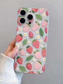 1pc Strawberry Pattern Transparent Soft TPU Phone Case, Anti-Fall Anti-Scratch Anti-Fingerprint, Precise Camera Cutout, Compatible With Samsung, Apple, Nothing, Pixel, INFINIX, Redmi - Multicolor - View 4