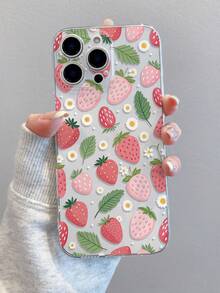 1pc Strawberry Pattern Transparent Soft TPU Phone Case, Anti-Fall Anti-Scratch Anti-Fingerprint, Precise Camera Cutout, Compatible With Samsung, Apple, Nothing, Pixel, INFINIX, Redmi - Multicolor - View 3