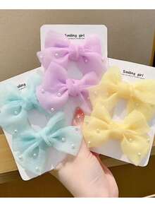 8 chiếc kẹp tóc nơ ngọc trai giả dễ thương, thích hợp để trang trí tóc hàng ngày. - Nhiều màu - Xem 6