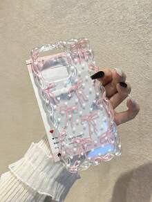 编织波浪边极简优雅TPU心形蝴蝶结彩绘防摔手机壳，配串珠手链配件，兼容 17 Pro/17 Air/17/17 Pro Max、16/11/16 Pro/16 Plus/16 Pro Max/16 E/15 Pro Max/13/14/12/XS/XR/7G/8 Plus/XR/7/8，彩绘TPU软壳，适用于 15 Pro Max、13、14、12、14、X，编织波浪边12/14彩绘TPU防摔软壳 - 彩色 - 查看 6