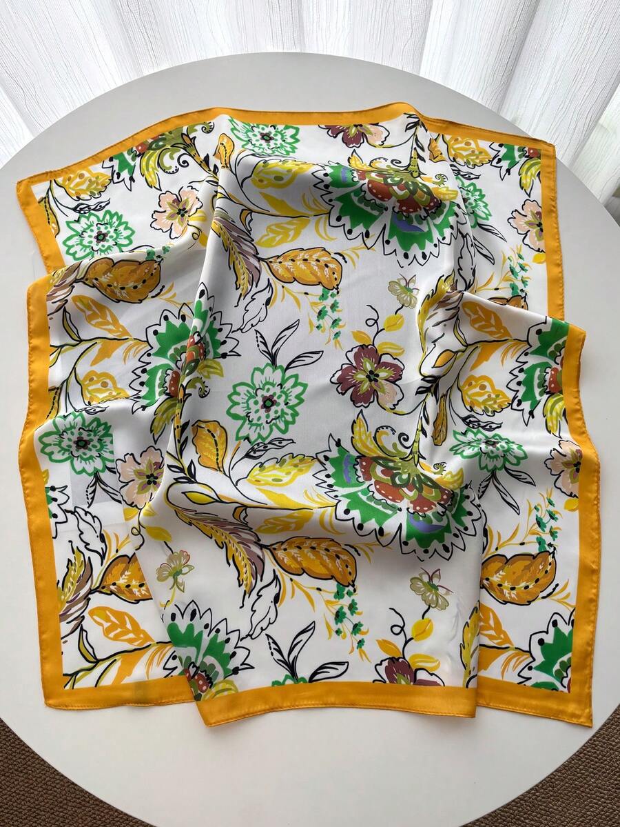 1条70厘米仿丝方巾，印花领巾，百搭领巾 - 彩色 - 查看 1