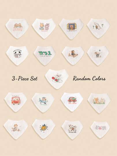 3pcs/Pack (Random Color), Baby Bibs, Absorbent, Soft & Skin-Friendly, Rabbit & Bear Designs, Essential For Drooling Babies, Great Gift