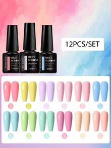 12 Stücke Makronen-Farbgel-Nagellack Set, Frühlings-/Sommer-Nagellack, Rosa & Blaue Uni-Farbgel-Nagellack Set, 7ml Semi-Permanenter Abweichbarer UV LED Nagellack, Nagelkunst DIY Zuhause & Salon Maniküre Zubehör - Verschiedenfarbig - Übersicht 13