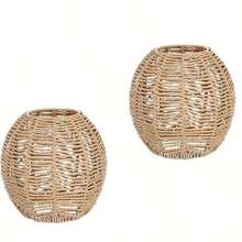 2个波西米亚风藤编灯罩 - 5.89英寸 x 5.51英寸，天然米色编织设计，适用于家居、咖啡馆和茶馆装饰，无需电源或电池，藤编灯罩，藤编装饰灯罩 - 棕色 - 查看 11