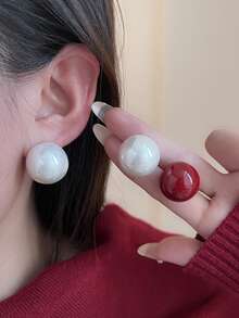 1Pair Daily Fashionable Red Faux Pearl Earrings, Suitable For Women's Daily Wear, Special Occasions, And Gift Giving