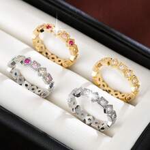 1pc Fashionable Geometric Arrangement Design Cubic Zirconia Women Ring - Multicolor - View 2