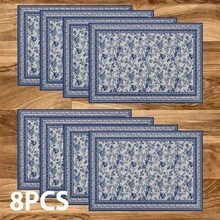 1/4/6 Pcs Chinese Blue And White Porcelain Style Placemats, Linen Dining Table Mats With Traditional Lantern Pattern, Washable Printed Tablemats, Surface Protection Pads, Ideal Decor For Holiday Kitchen And Family Gatherings - Multicolor - View 15