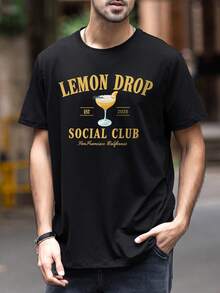 男士时尚复古美式印花黑色圆领短袖T恤 - 黑色 - 查看 4