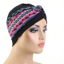 Fashionable Printed Headscarf Hat, Criss-Cross Turban Headwrap, Hair Care Chemo Cap
