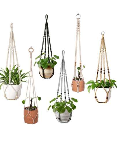 Soporte moderno de estilo bohemio para colgar plantas, macramé para colgar plantas, cesta colgante interior para plantas con cuentas decorativas, soporte de cuerda de algodón bohemio para macetas de flores para decoración del hogar y jardín exterior, múltiples tamaños de macetas, elemento esencial minimalista para apartamentos