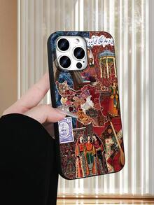 Map Persian Carpet Pattern Collage Art Phone Case, 2D Printed Phone Case With Popular Classic High-End Middle Eastern Tie Style, Suitable As Birthday, Holiday Gift For Friends, Family, Couples, Oneself, Black Matte Soft Protective Case Compatible With IPhone 17/16/15/14/13/12/11/Pro/ProMax/X/XR/XS/XSMAX/7/8/PLUS/Air/Se2/3 - Black - View 3