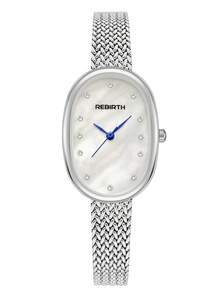 1pc Women's Stainless Steel Strap Fashionable Minimalist Oval Quartz Wrist Watch, Suitable For Daily Wear