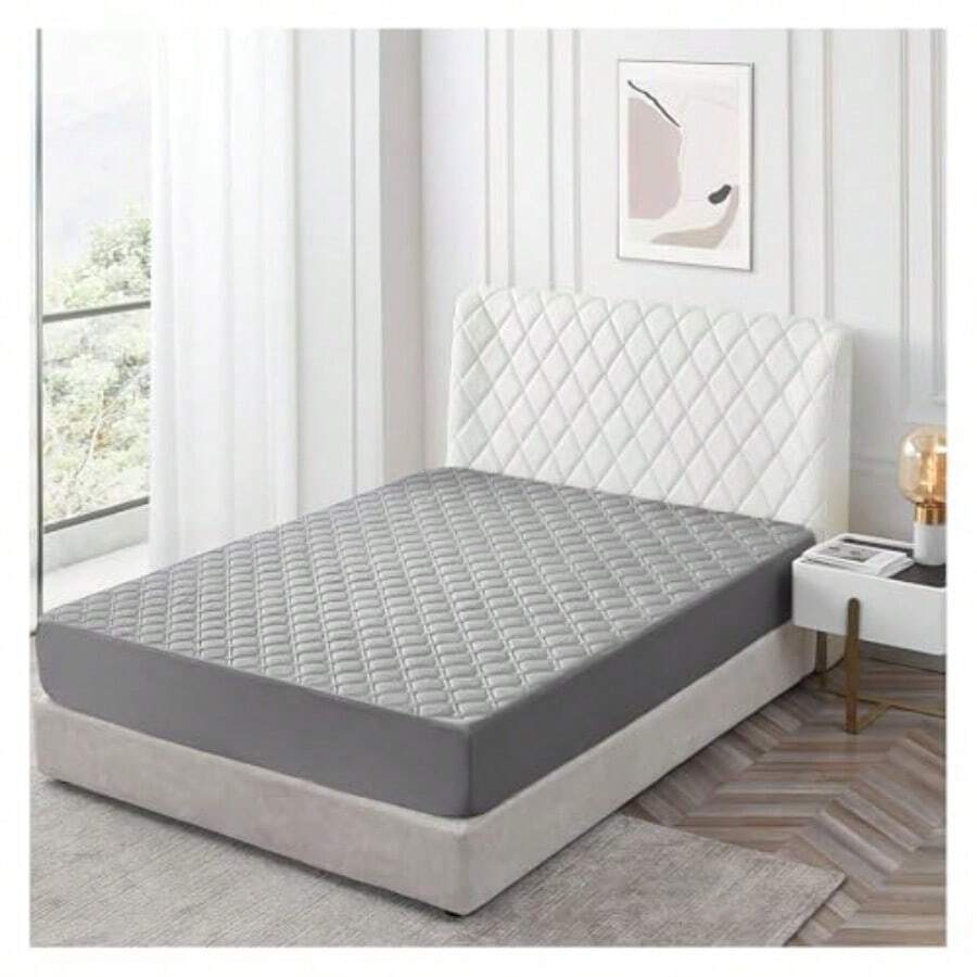 zxr Protector de Colchón BlandoProtector Cubre Colchón Impermeable para La Protección del Colchón Resistente A Los Ácaros del Polvo Gris Matrimonial-Full84 - Gris - Ver 1