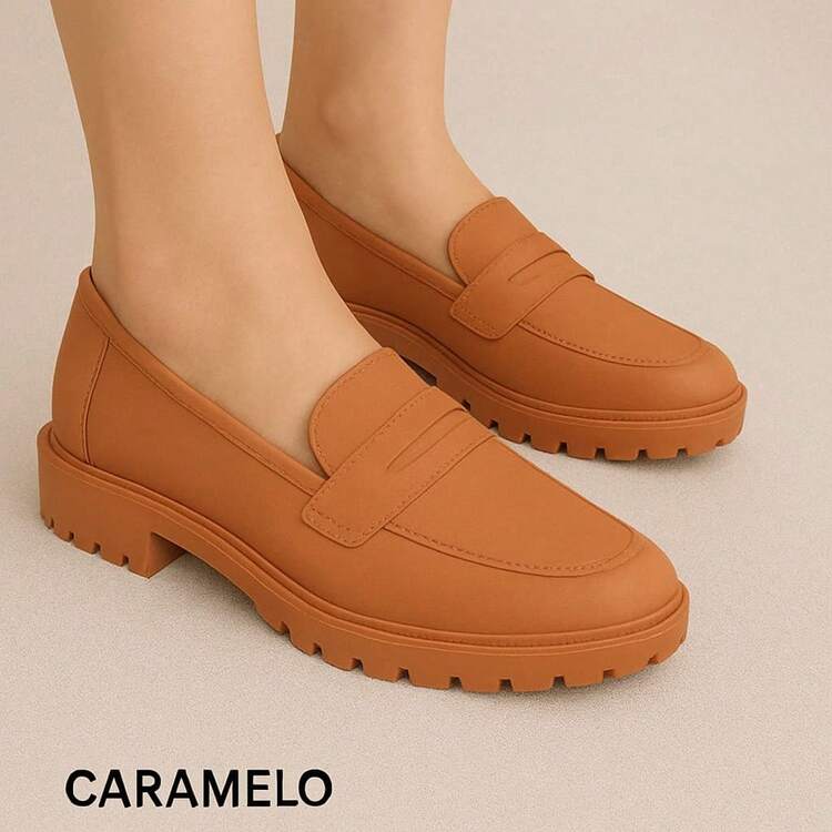 Women's Loafers: Rubberized, Closed Footwear For Cold Days - CARAMEL - Xem 1