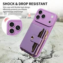 1件装磨砂系列手机壳，带挂绳、镜子、卡槽、拉链钱包和珍珠链，兼容苹果17 Pro Max/17/Air/17 Pro/17e/16/15/14/13/12/11 Pro Max/Plus Mini，三星Galaxy A56/A54/A53/A52/A51/A50/A36/A34/A33/A32/A26/A23/A22/A21S/A16/A14/A13/A12/A06，防震防摔 - 紫色 - 查看 8