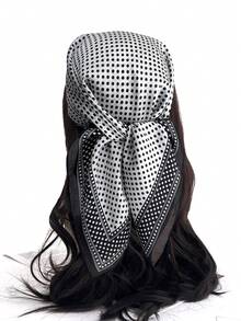1pc Women's Elegant Vintage Polka Dot Printed Thin Style Satin Square Faux Silk Scarf,Boho Vintage Casual Women's Neck Scarf,Shawl,Light And Thin Comfortable Women's Bandana,For Daily Wear And Outing In Spring And Summer - White - View 4