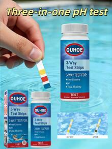 1pc OUHOE 3-In-1 PH Test Strips, Test Paper For Swimming Pool Water Total Alkalinity And Hardness, Pool Cleaning Water Acid-Base Test Paper - Multicolor - View 3