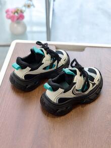 1 Pair Unisex Breathable Mesh Casual Sneakers, Soft Sole Non-Slip Infant Walking Shoes, Fashion Versatile Student Running Shoes, Lightweight Chunky Sneakers, Suitable For Spring And Autumn - Black - View 5