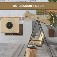 3-Seater Swing With Adjustable Canopy, Back Cushions, Weight Capacity Up To 360 Kg, Beige, For Garden And Patio - Mustard Yellow - View 6