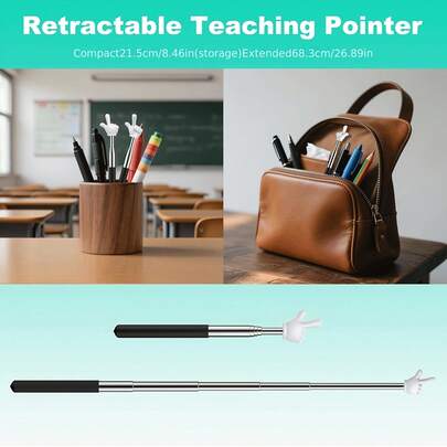 1pc Extendable Double-Ended Teaching Pointer - Flexible Dual-Head Pointer Suitable For Classroom, Home, Music, Math And Presentation Use - Teacher Teaching Tool With Retractable Mechanism, Foldable For Easy Storage And Portability, No Power Required
