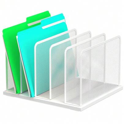 Organizador de archivos de escritorio Kuntine.B Upright Mesh, organizador de escritorio, clasificador de archivos, soporte de archivos para el hogar, la oficina y el aula (blanco, 1 paquete de 5 secciones)