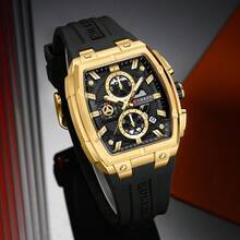 Reloj de pulsera de lujo para hombres CURREN con cronógrafo de cuarzo, resistente al agua, correa de silicona, luminoso y fecha automática - Multicolor - Ver 11