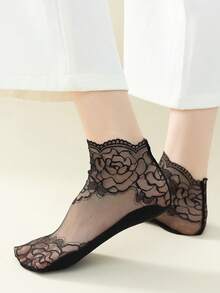 5 Pairs Of Summer Women's Student Thin Fashionable Comfortable Hollowed Out Mesh Breathable Rose Edge Lace Socks - Multicolor - View 4