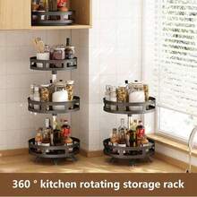 1 360-Degree Rotating Kitchen Storage Shelf Seasoning Storage Shelf Storage Box Oil Salt Sauce Vinegar Condiment Jar Rack Multi-Functional Rotating Storage Rack Round Square With Suction Cup Stable Fixed Tray Kitchen Cleaner Kitchen Bathroom Can Be Used For Household Seasoning Storage Kitchen Storage - Multicolor - View 4