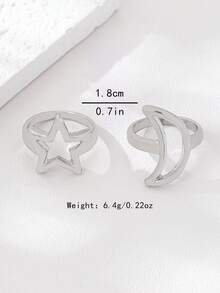 2件套简约星月设计戒指，女士时尚首饰 - 銀色 - 查看 5