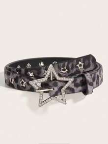 1条星形镶钻金属黑灰豹纹Y2K朋克风时尚腰带，女士适用，适合日常休闲、派对、聚会、街头、夏季、开学季、秋季、万圣节、毕业典礼等场合，亦可作为礼物。 - 黑灰色豹紋星 - 查看 7