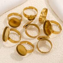 10pcs Stainless Steel Adjustable Blank Ring Bases Diameter 8/10/12/14/16/18/20mm Glass Domed Gemstone Setting Embossed Mounting Tray Home Craft DIY Jewelry Making Ring - Silver - View 5