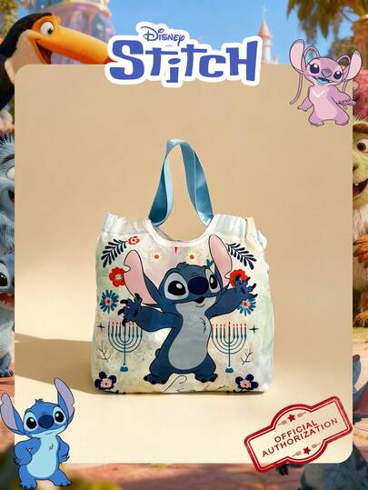  1 pieza Bolso de mano con estampado de Stitch de Disney con licencia oficial, bolso de mano colorido y lindo de dibujos animados, bolsa de caramelos, bolsa de almuerzo, bolsa de merienda para uso diario, con correa ajustable para el hombro y bandolera para llevar fácilmente - para niños/niñas/estudiantes, ideal para compras, salidas