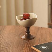 1pc High-Quality Thick Ceramic Creative Goblet, Retro Nut Cup, High Stem Ice Cream Cup, Home Living Room Tea Table Candy Snack Storage Cup, Japanese Simple Style Dessert Bowl - Clay + Brown - View 8