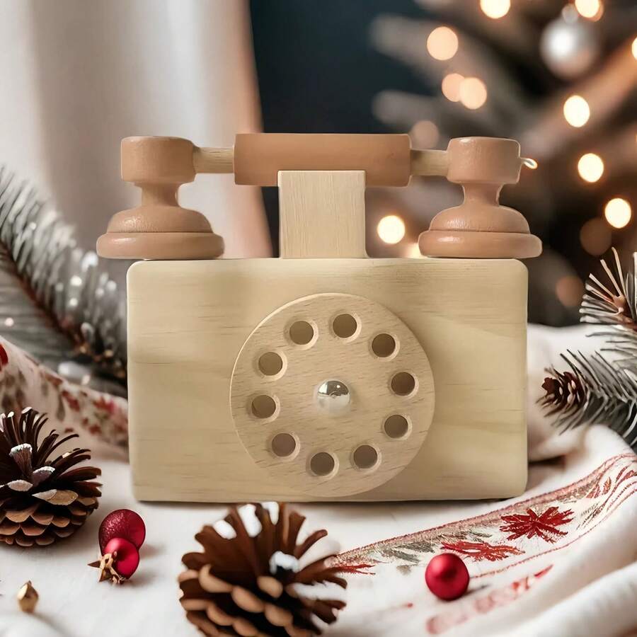 1 Box, Vintage Wooden Rotary Dial Phone Toy - Suitable For Toddlers - Mobile Phone Toy - Pretend Play Telephone - Role Play Toy - Children's Gift - Interactive Toy With Parents - Improve Communication Skills And Language Development - For Children 3+ Years Old - Wooden Toys - View 1