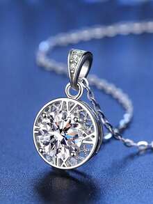 1CT Moissanite S925 Sterling Silver Necklace, Round Inner Mesh Pendant - Gift For Women, Daily Fashion Jewelry