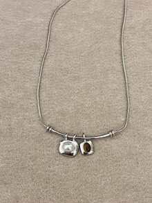 1PC French-Style Casual Asymmetrical Geometric Tiger's Eye-Inspired Pendant Necklace, Punk-Inspired Minimalist Women's Collar Necklace, Everyday Accessory - Pendant Necklace - View 8