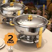 Stainless Steel Round Buffet Warming Tray Set, For Cooking Use Only - Gold - View 10