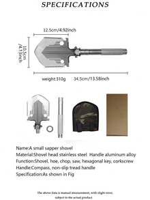 1 件装多功能园艺铲 - 高硬度金属材质，便携，适用于园艺、露营、探险、野外垂钓等活动，专业工具 - 銀色 - 查看 2