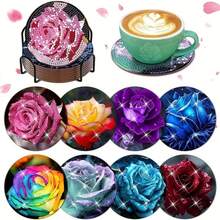 8pcs/Set Diamond Painting Coasters With Holder, DIY Valentine's Day Flower Pattern Diamond Art Coasters, Diamond Painting Kit Suitable For Adults And Beginners, Diamond Painting Craft Supplies, Exquisite Gift For Friends - Multicolor - View 11