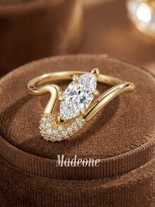 1 pieza Anillo de plata de ley 925 con forma de ojo asimétrico elegante de circonita cúbica, joyería nupcial para mujer, adecuado para compromiso, aniversario de boda, regalo de cumpleaños