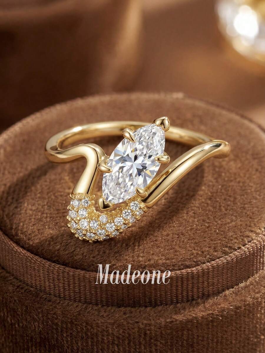 1 pieza Anillo de plata de ley 925 con forma de ojo asimétrico elegante de circonita cúbica, joyería nupcial para mujer, adecuado para compromiso, aniversario de boda, regalo de cumpleaños