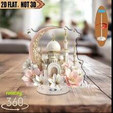 1pc 360° Rotating Acrylic Desktop Decor - Crescent Moon & Floral Mosque Design, No Electricity Needed, Suitable For Islamic Festivals, Ramadan, Weddings, Home Decor (Bedroom, Living Room, Kitchen), Islamic Home Decor, Cultural Decor, Elegant Design, Intricate Pattern, Crafted With Precision, Decorative Item, Wedding Decor, Durable Material, Wedding Planner, 2D Flat - Multicolor - View 5