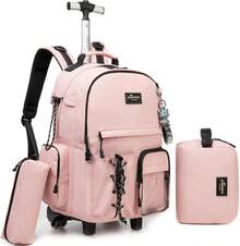 Kids Rolling Backpack With Wheels Unisex Suitcase Carry On Luggage For Elementary Middle High School Students - Berwarna merah muda - View 12