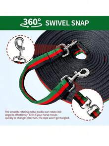 26英尺/34英尺扁平马匹训练绳，配有重型旋转扣和触发扣，适合日常马匹训练 | 适用于溜马和地面训练的马匹训练绳