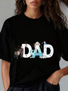 Frozen Dad Shirt Featuring Olaf Kristoff Sven And Anna Design ForDisney FansDisney Theme Fun Prints, Women's T-Shirts With Round Neck And Short Sleeves, Suitable For Christmas Partiessports Activitiesholiday Partiesoutingssports And Other Holiday Gifts (220g). - Black - View 4